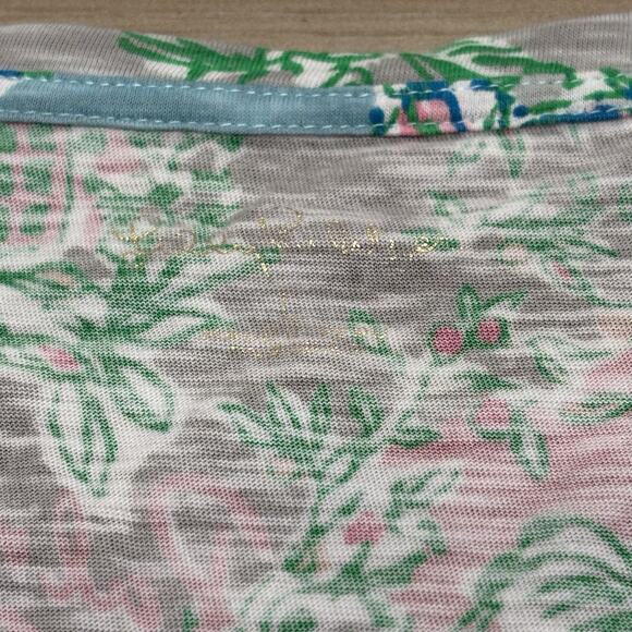 Lilly Pulitzer Etta Women’s Large Short Sleep V Neck T Shirt Palm Beach Pattern - Picture 3 of 15